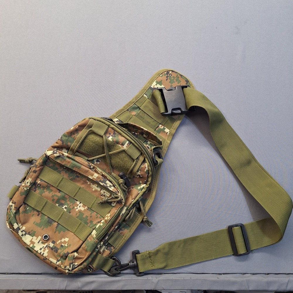 Tactical Digital Camo Sling Bag Molle Military Style Crossbody Backpack Green